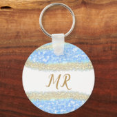 Blue Agaat Gold Glitter Sparkle Monogram Naam Teks Sleutelhanger (Voorkant)