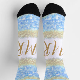 Blue Agaat Gold Glitter Sparkle Monogram Naam Teks Sokken