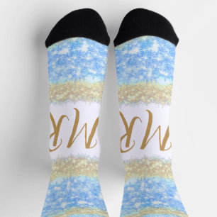 Blue Agaat Gold Glitter Sparkle Monogram Naam Teks Sokken