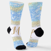 Blue Agaat Gold Glitter Sparkle Monogram Naam Teks Sokken (Gebogen)