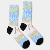 Blue Agaat Gold Glitter Sparkle Monogram Naam Teks Sokken (Rechts)