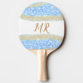Blue Agaat Gold Glitter Sparkle Monogram Naam Teks Tafeltennisbatje (Achterkant)