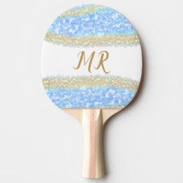Blue Agaat Gold Glitter Sparkle Monogram Naam Teks Tafeltennisbatje