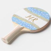 Blue Agaat Gold Glitter Sparkle Monogram Naam Teks Tafeltennisbatje (Voorkant Gekanteld)