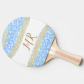 Blue Agaat Gold Glitter Sparkle Monogram Naam Teks Tafeltennisbatje (Zijkant)