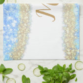 Blue Agaat Gold Glitter Sparkle Monogram Naam Teks Theedoek (Gevouwen)