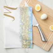 Blue Agaat Gold Glitter Sparkle Monogram Naam Teks Theedoek (Quarter Fold)