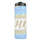 Blue Agaat Gold Glitter Sparkle Monogram Naam Teks Thermosbeker (Voorkant)