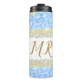 Blue Agaat Gold Glitter Sparkle Monogram Naam Teks Thermosbeker