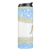 Blue Agaat Gold Glitter Sparkle Monogram Naam Teks Thermosbeker (Gedraaid links)