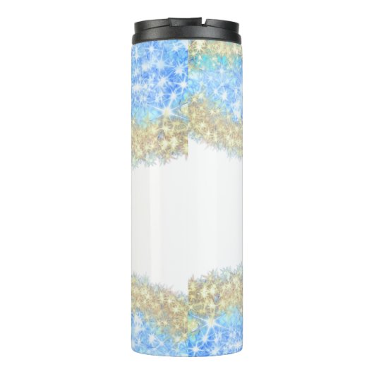 Blue Agaat Gold Glitter Sparkle Monogram Naam Teks Thermosbeker (Achterkant)