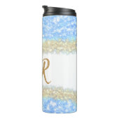 Blue Agaat Gold Glitter Sparkle Monogram Naam Teks Thermosbeker (Geroteerd rechts)