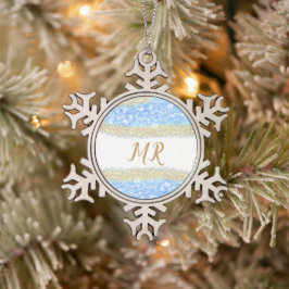 Blue Agaat Gold Glitter Sparkle Monogram Naam Teks Tin Sneeuwvlok Ornament