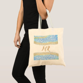 Blue Agaat Gold Glitter Sparkle Monogram Naam Teks Tote Bag