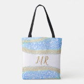 Blue Agaat Gold Glitter Sparkle Monogram Naam Teks Tote Bag (Achterkant)