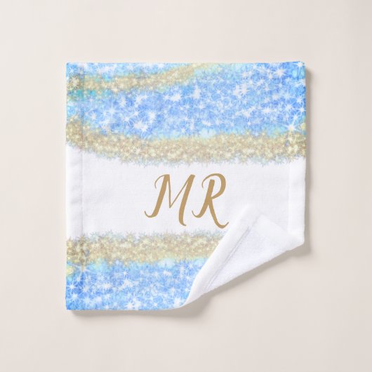 Blue Agaat Gold Glitter Sparkle Monogram Naam Teks Washandje (Wasdoekje)