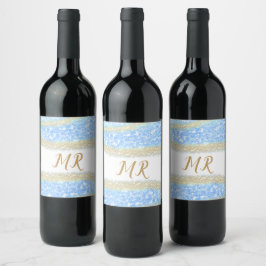 Blue Agaat Gold Glitter Sparkle Monogram Naam Teks Wijn Etiket
