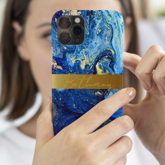 Blue Agaat Mable Stone & Gold Jouw namen toevoegen Case-Mate iPhone Case