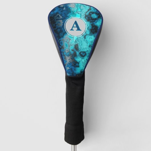 Blue Agate Abstract monogram Golfheadcover (Voorkant)