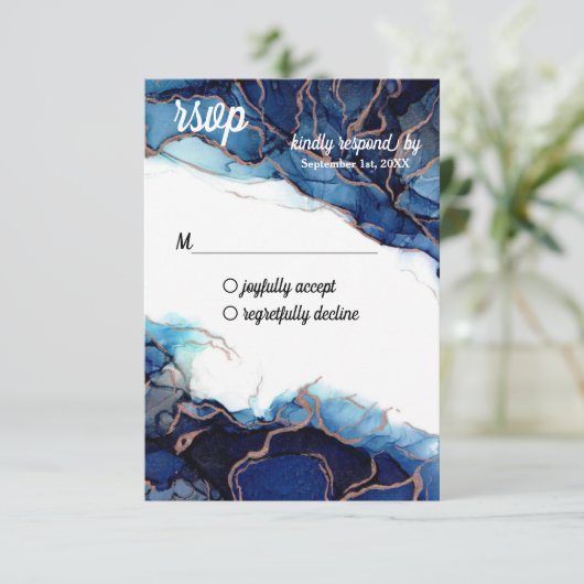 Blue Agate & Copper RSVP-Briefkaart RSVP Kaartje (Staand voorkant)