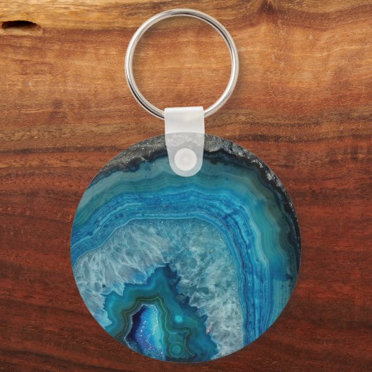 Blue Agate Druse Gemstone Sleutelhanger (Voorkant)