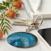 Blue Agate Druse Gemstone Sleutelhanger (Zijkant)