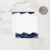 Blue Agate Elegant Script Monogram Gold Glitter Notitiekaartje (Voorkant / Achterkant in situ)