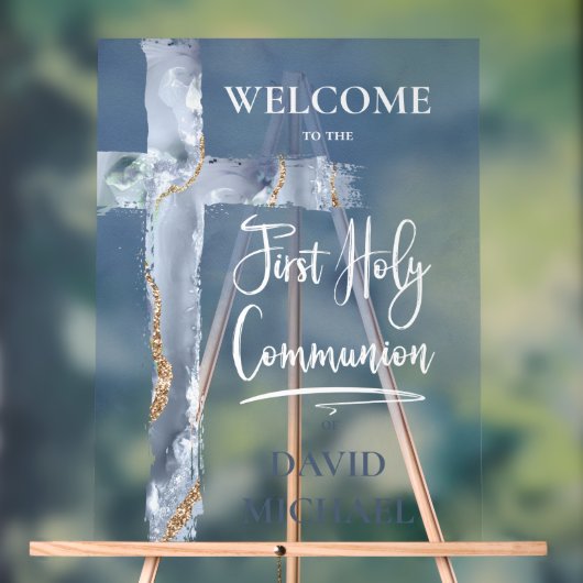 blue agate | First Communion welcome sign Acryl Bord (Neutraal)