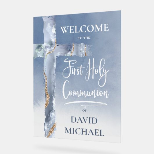 blue agate | First Communion welcome sign Acryl Bord (Hoek)