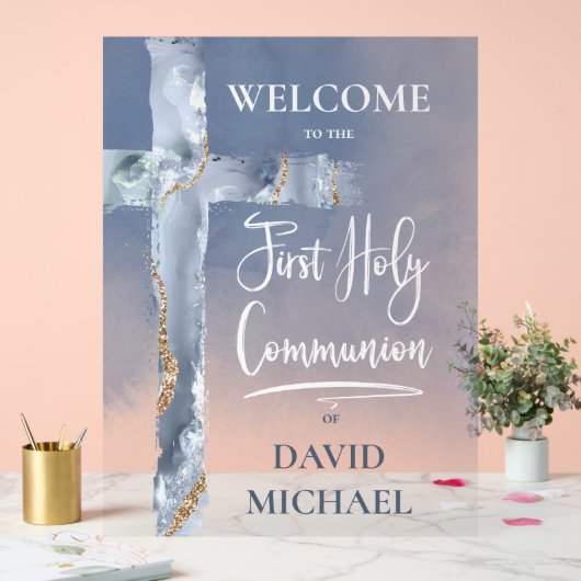 blue agate | First Communion welcome sign Acryl Bord (Huwelijk)