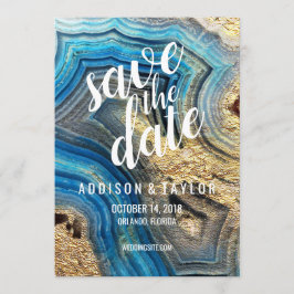 Blue agate geode aqua save the date gouden folie k