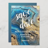Blue agate geode aqua save the date gouden folie k (Voorkant / Achterkant)