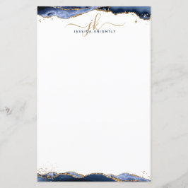 Blue Agate Geode Gold Glitter Monogram Initialen