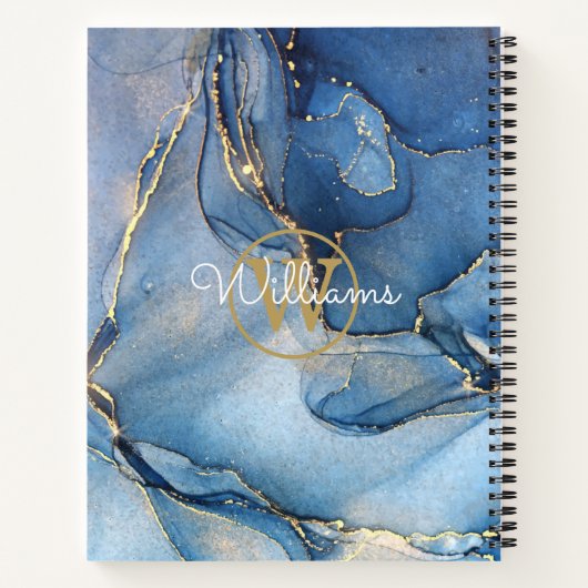 Blue Agate Geode Gold Monogram Script Notitieboek (Achterkant)