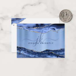 Blue Agate Geode Metallic Glitter Script Monogram Notitiekaartje