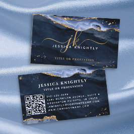 Blue Agate Geode Monogram Gold Script Visitekaartje