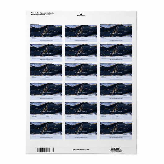 Blue Agate Geode Monogram Kaarszeep Label (Full Sheet)