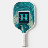 Blue Agate Geode Monogram & Name Persoonlijk Pickleball Paddle (Voorkant)