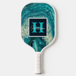 Blue Agate Geode Monogram & Name Persoonlijk Pickleball Paddle
