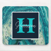 Blue Agate Geode Monogram Simple Modern Muismat (Voorkant)