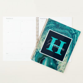 Blue Agate Geode Monogram Simple Modern Planner