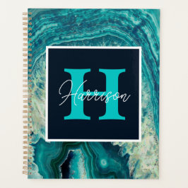 Blue Agate Geode Monogram Simple Modern Planner