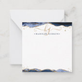 Blue Agate Geode Script Monogram Gold Glitter Notitiekaartje (Voorkant)