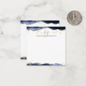 Blue Agate Geode Script Monogram Gold Glitter Notitiekaartje (Voorkant / Achterkant in situ)
