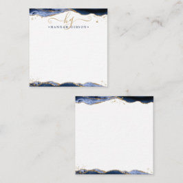 Blue Agate Geode Script Monogram Gold Glitter Notitiekaartje