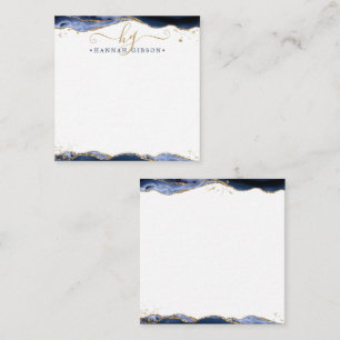 Blue Agate Geode Script Monogram Gold Glitter Notitiekaartje