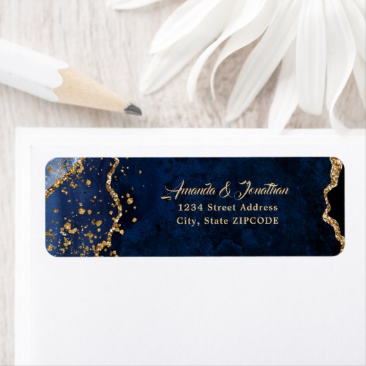 Blue Agate Gold Confetti Glitter Wedding Etiket (Insitu)