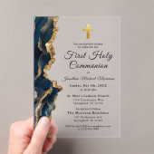 Blue Agate Gold Eerste Heilige Communie Jongen Acryl Uitnodigingen (Insitu (Draagbaar))