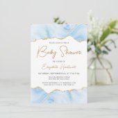 Blue Agate Gold Glitter Boy Baby shower Invitation (Staand voorkant)