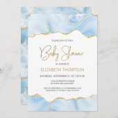 Blue Agate Gold Glitter Boy Baby shower Invitation (Voorkant / Achterkant)